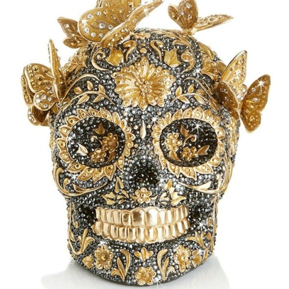 Jay Strongwater 25th Anniversary Pave Skull with Butterflies Figurine NEW